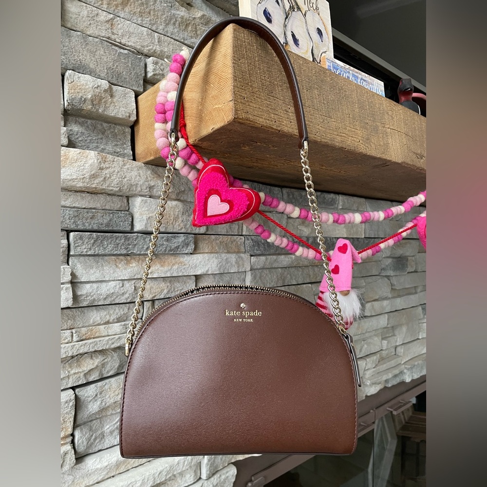 kate spade Brown Leather Half-Moon Shoulder Bag with Gold Chain - Picture 2 of 9